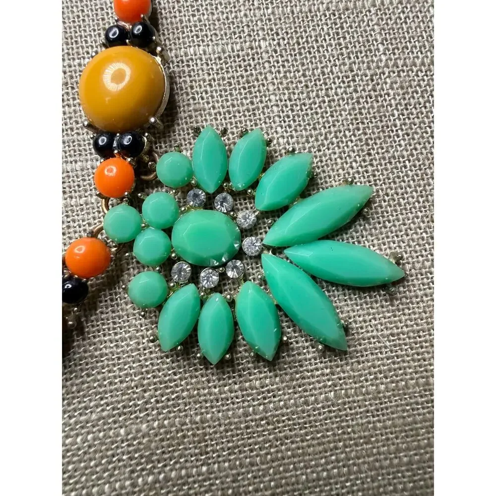 Y2K Statement Necklace Glow Black Light Gold Tone Rhinestone Bib Adjustable - Picture 6 of 13